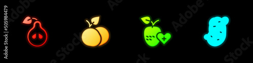 Set Pear, Mango fruit, Healthy and Potato icon. Vector