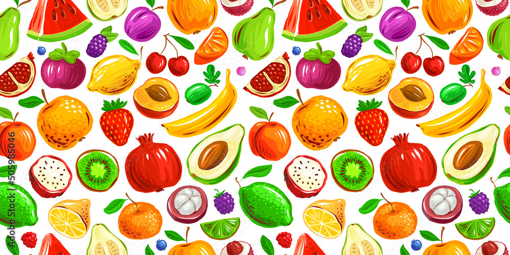 Fruits and berries seamless background vector. Healthy farm organic food pattern texture Fruits and berries seamless background vector. Healthy farm organic food pattern texture