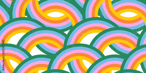 Retro 60s style rainbow seamless pattern with pastel color stripes. Colorful wave cartoon background.