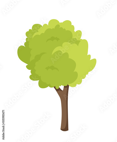 Green Tree icon. Environment and nature. Simple garden or forest plant with bright crown and small leaves. Design element for banners. Cartoon flat vector illustration isolated on white background