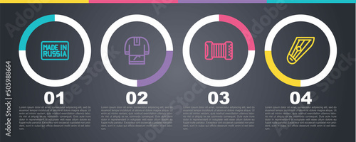 Set line Made in Russia, Kosovorotka, Accordion and Kankles. Business infographic template. Vector