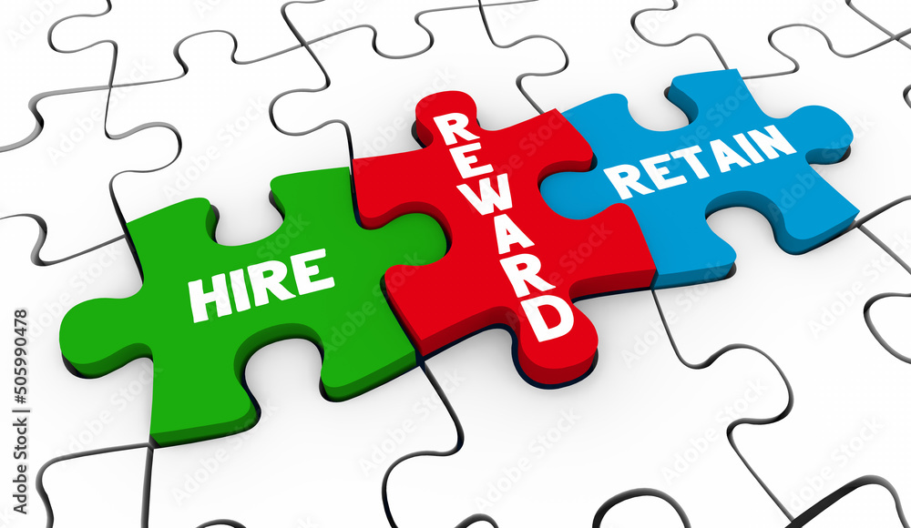 Hire Reward Retain Employees Staff Workers Onboard Training Puzzle 3d Illustration Hire Reward Retain Employees Staff Workers Onboard Training Puzzle 3d Illustration