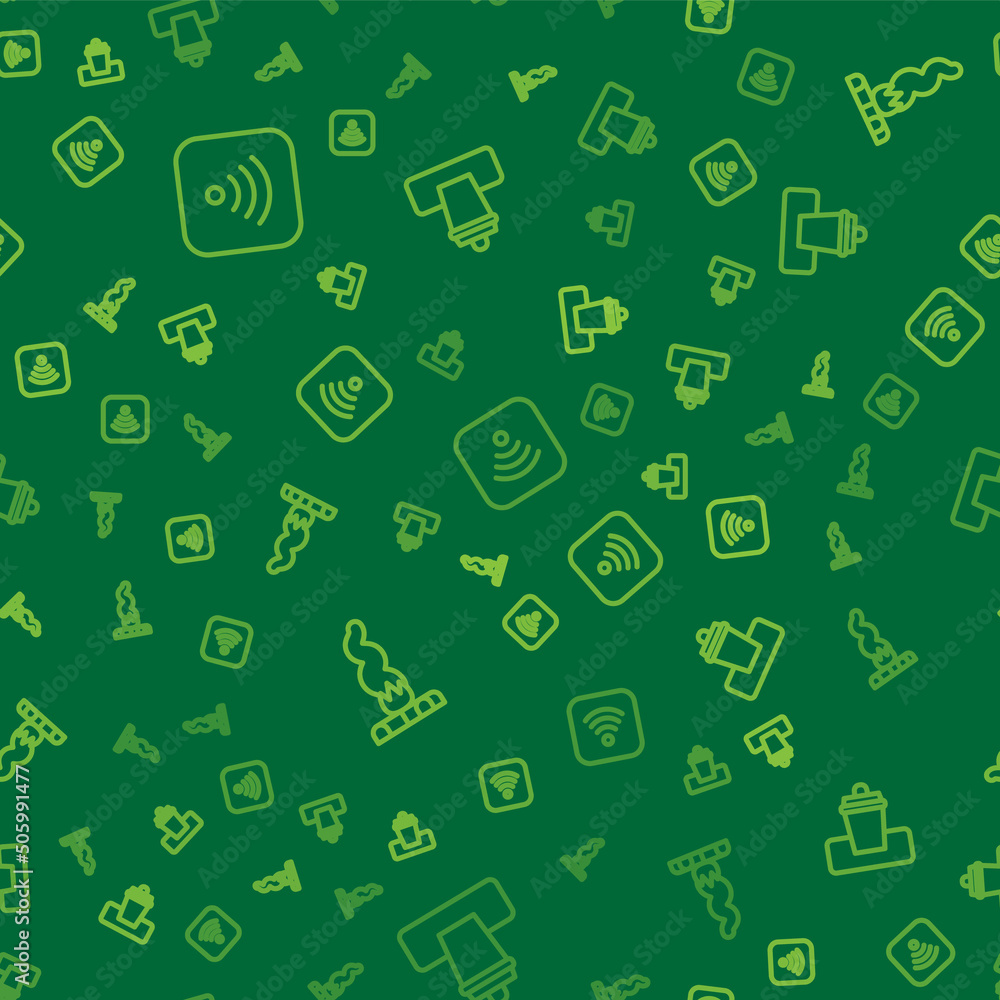 Set line Wi-Fi wireless internet, Campfire and Trash can on seamless pattern. Vector Set line Wi-Fi wireless internet, Campfire and Trash can on seamless pattern. Vector