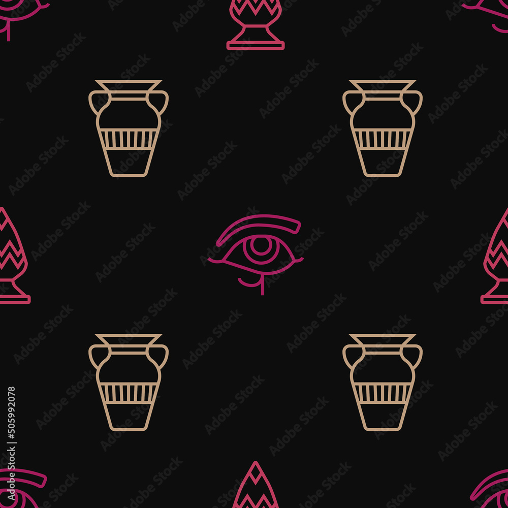 Set line Egyptian vase, and Eye of Horus on seamless pattern. Vector Set line Egyptian vase, and Eye of Horus on seamless pattern. Vector