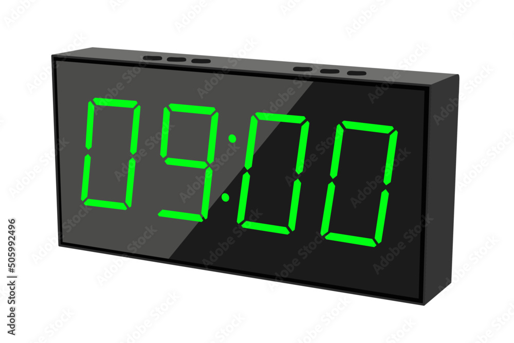 Vector flat illustration of a digital clock displaying 09.00 . Illustration of alarm with digital number design. Clock icon for hour, watch, alarm signs. Vector flat illustration of a digital clock displaying 09.00 . Illustration of alarm with digital number design. Clock icon for hour, watch, alarm signs.