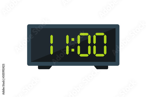 Vector flat illustration of a digital clock displaying 11.00 . Illustration of alarm with digital number design. Clock icon for hour, watch, alarm signs.