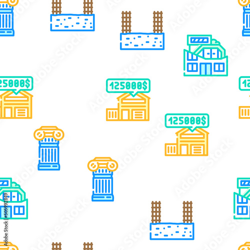 Architect Professional Occupation Vector Seamless Pattern Color Line Illustration