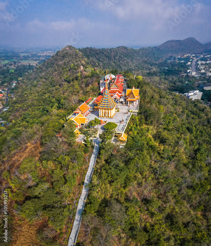 Aerial view of Wat Sangkat Rattana Khiri temple in Uthai Thani, Thailand photo