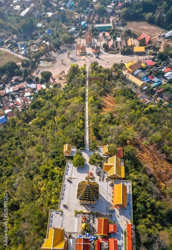 Aerial view of Wat Sangkat Rattana Khiri temple in Uthai Thani, Thailand photo