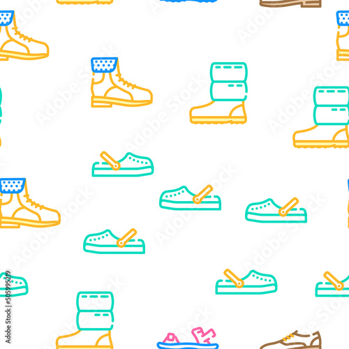 Footwear Fashionable And Luxury Vector Seamless Pattern Color Line Illustration