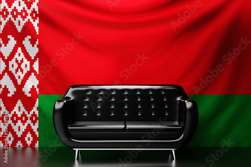 Black leather sofa with the national flag of  Belarus in the background photo