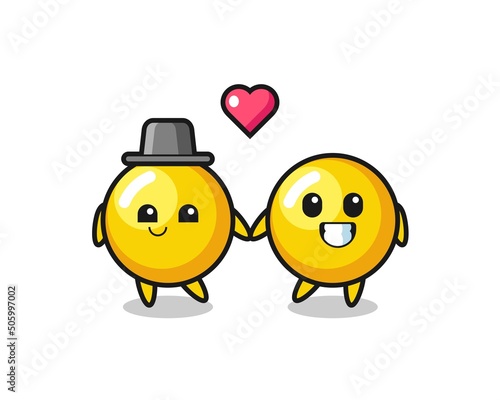 egg yolk cartoon character couple with fall in love gesture
