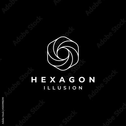 Rounded hexagon line art sphere logo design vector template