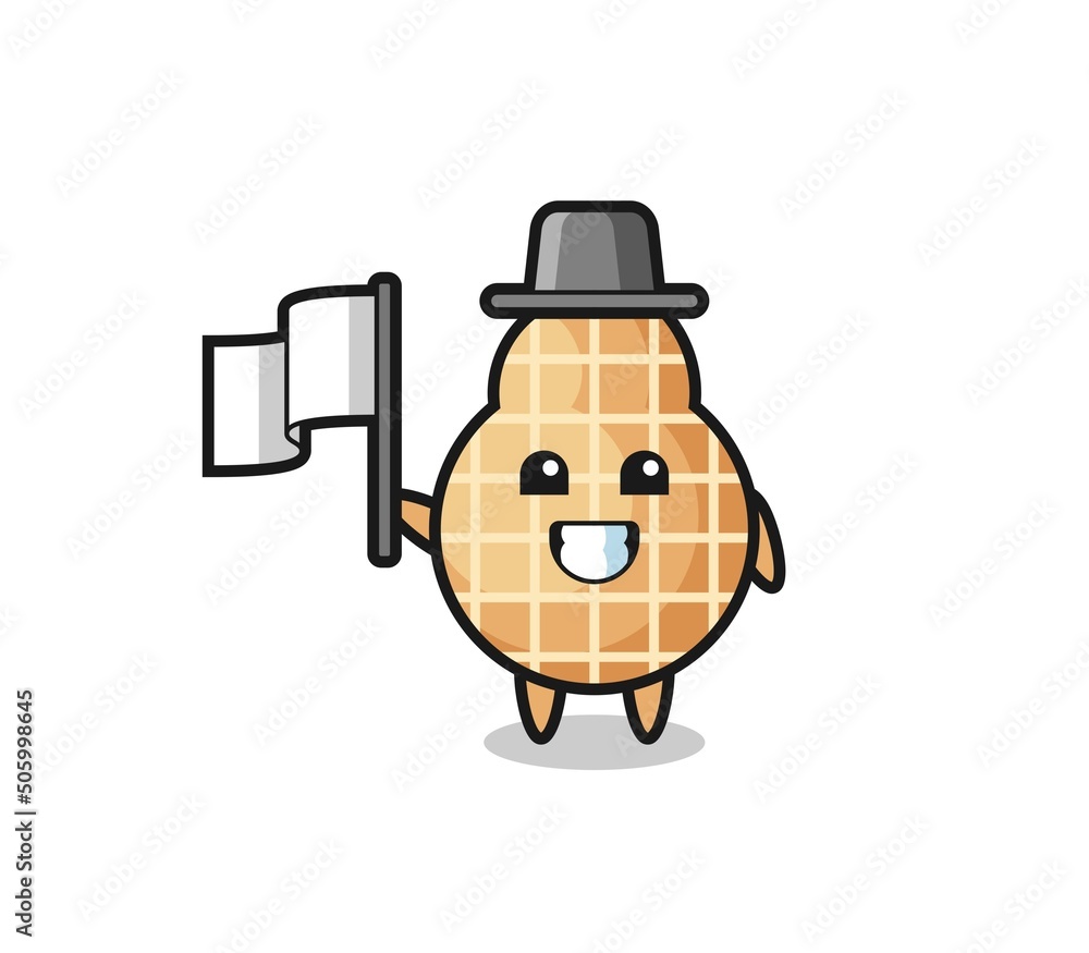 Cartoon character of peanut holding a flag
