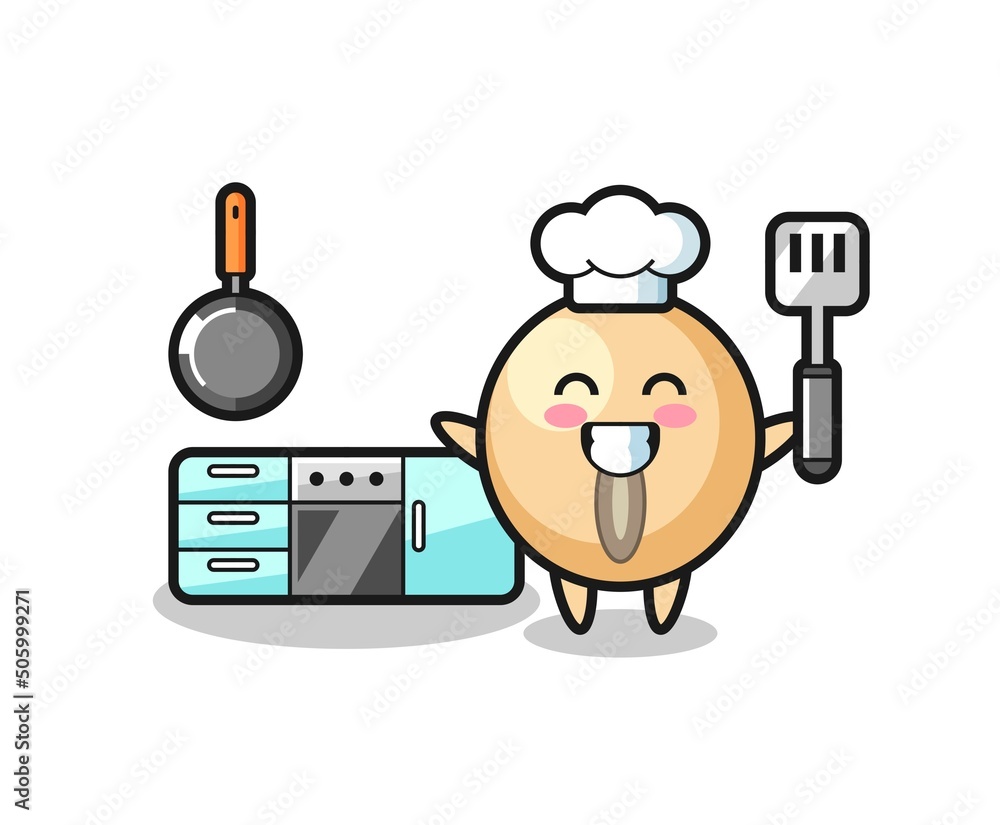 soy bean character illustration as a chef is cooking soy bean character illustration as a chef is cooking
