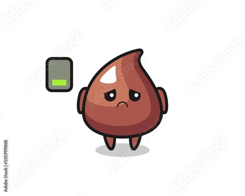 choco chip mascot character doing a tired gesture