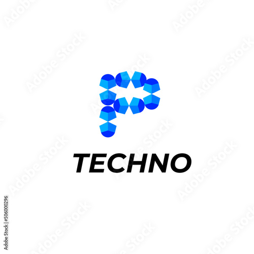 letter p corporate modern tech logo identity