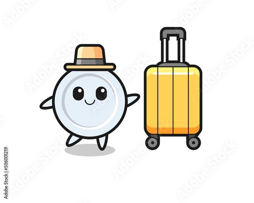 plate cartoon illustration with luggage on vacation