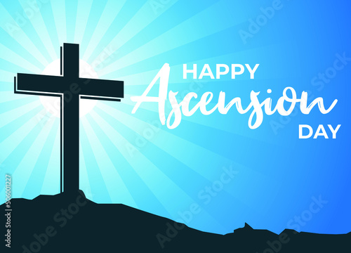 An illustration of the ascension day of Jesus Christ. Vector illustration. Happy Ascension Day vector illustration background. Cross on the blue sky element. Vector Eps 10.
