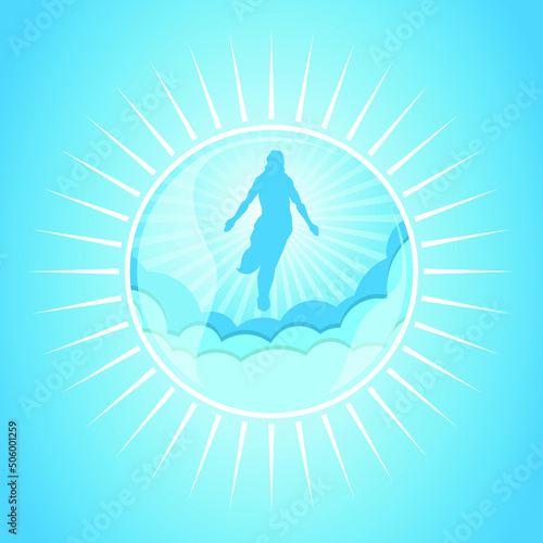 An illustration of the ascension day of Jesus Christ. Vector illustration. Happy Ascension Day vector illustration background. Cross on the blue sky element. Vector Eps 10.