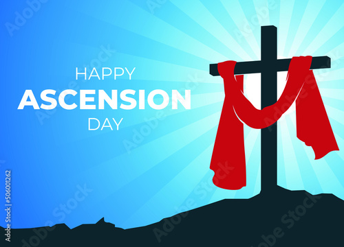 An illustration of the ascension day of Jesus Christ. Vector illustration. Happy Ascension Day vector illustration background. Cross on the blue sky element. Vector Eps 10.