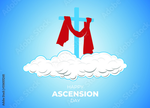 An illustration of the ascension day of Jesus Christ. Vector illustration. Happy Ascension Day vector illustration background. Cross on the blue sky element. Vector Eps 10.