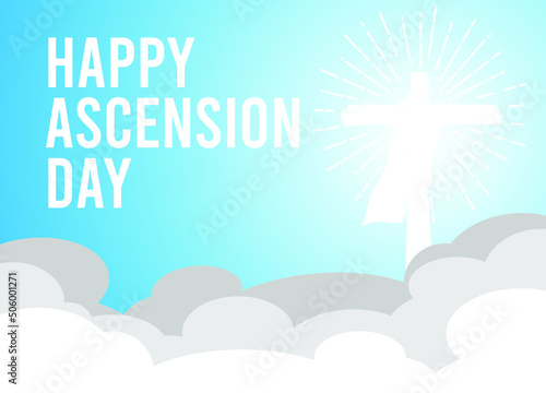 An illustration of the ascension day of Jesus Christ. Vector illustration. Happy Ascension Day vector illustration background. Cross on the blue sky element. Vector Eps 10.