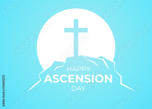 An illustration of the ascension day of Jesus Christ. Vector illustration. Happy Ascension Day vector illustration background. Cross on the blue sky element. Vector Eps 10.