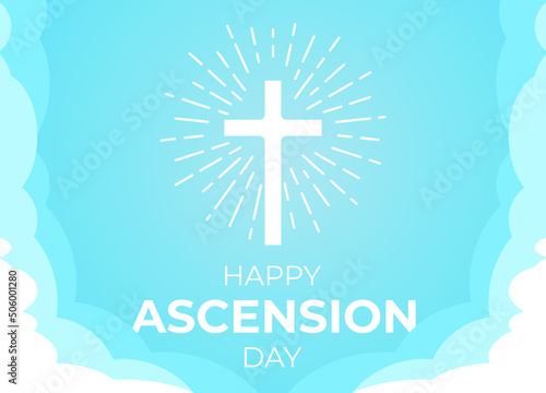 An illustration of the ascension day of Jesus Christ. Vector illustration. Happy Ascension Day vector illustration background. Cross on the blue sky element. Vector Eps 10.