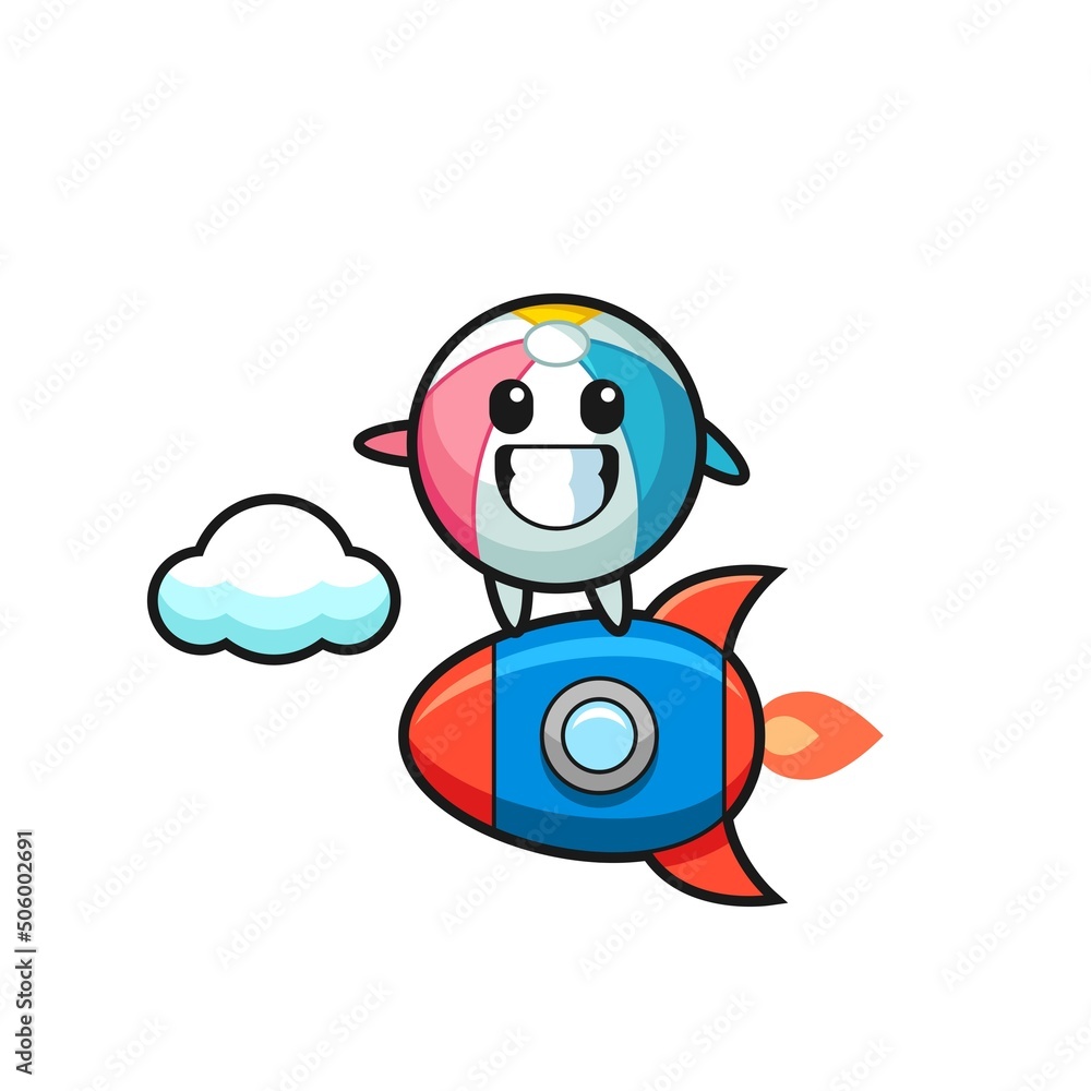 Fototapeta premium beach ball mascot character riding a rocket