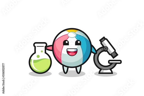 Mascot character of beach ball as a scientist