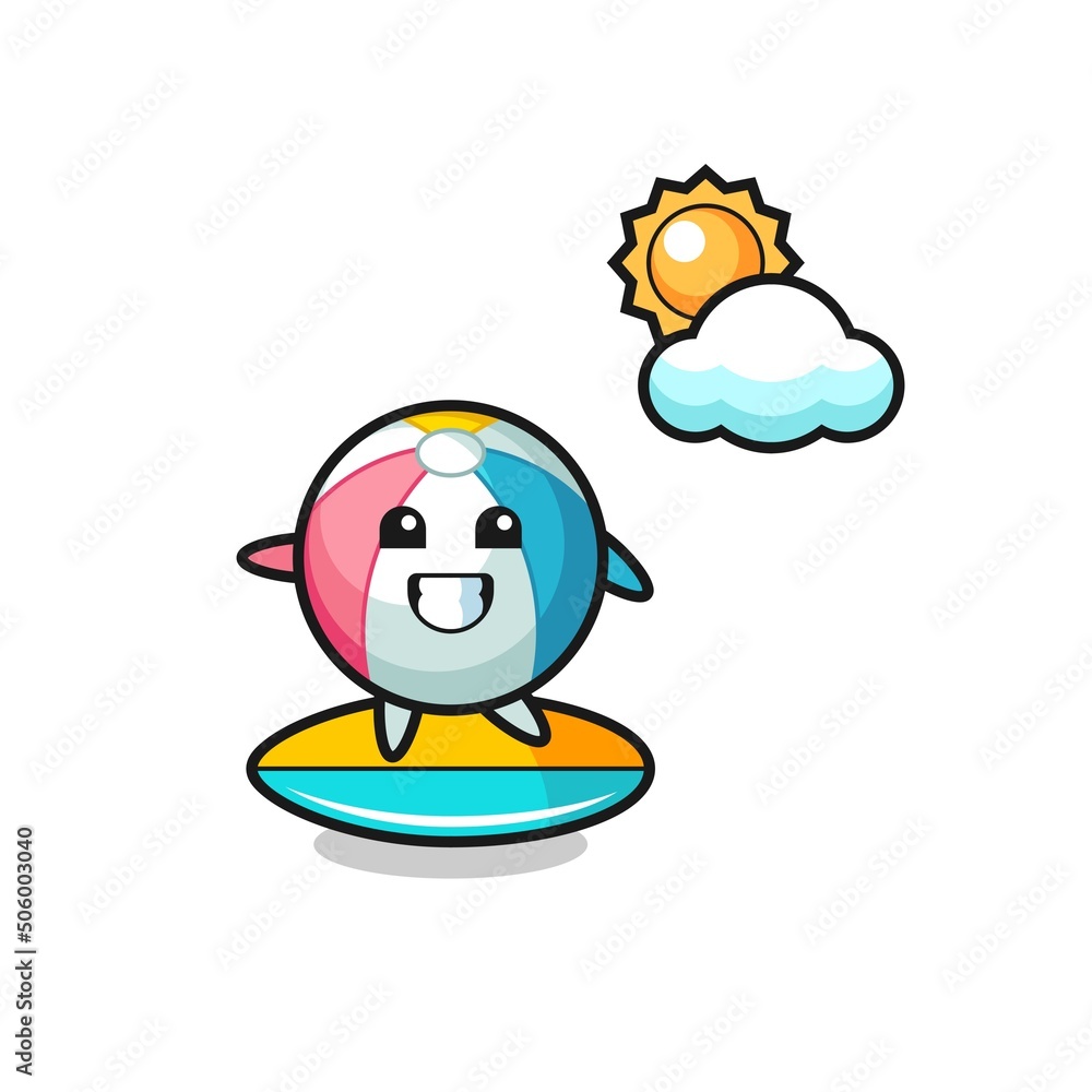 Illustration of beach ball cartoon do surfing on the beach Illustration of beach ball cartoon do surfing on the beach