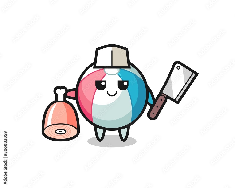 Illustration of beach ball character as a butcher