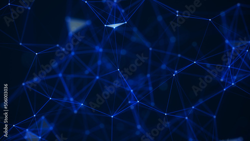 Network connection technology. Abstract blue background with points, lines and triangles. Digital futuristic backdrop. Big data visualization. 3D rendering.