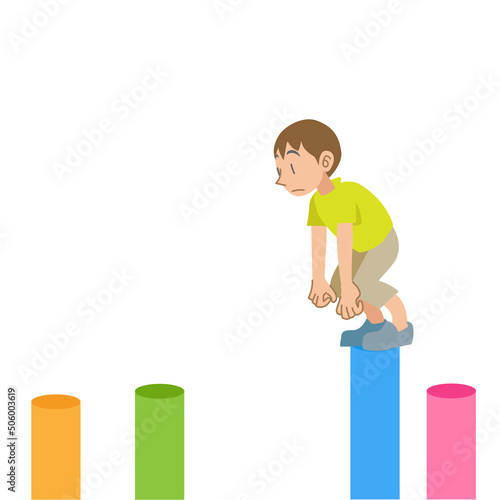 丸太渡りを戸惑う子供