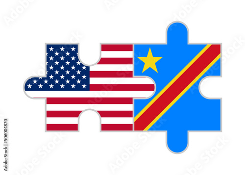 puzzle pieces of usa and dr congo flags. vector illustration isolated on white background
