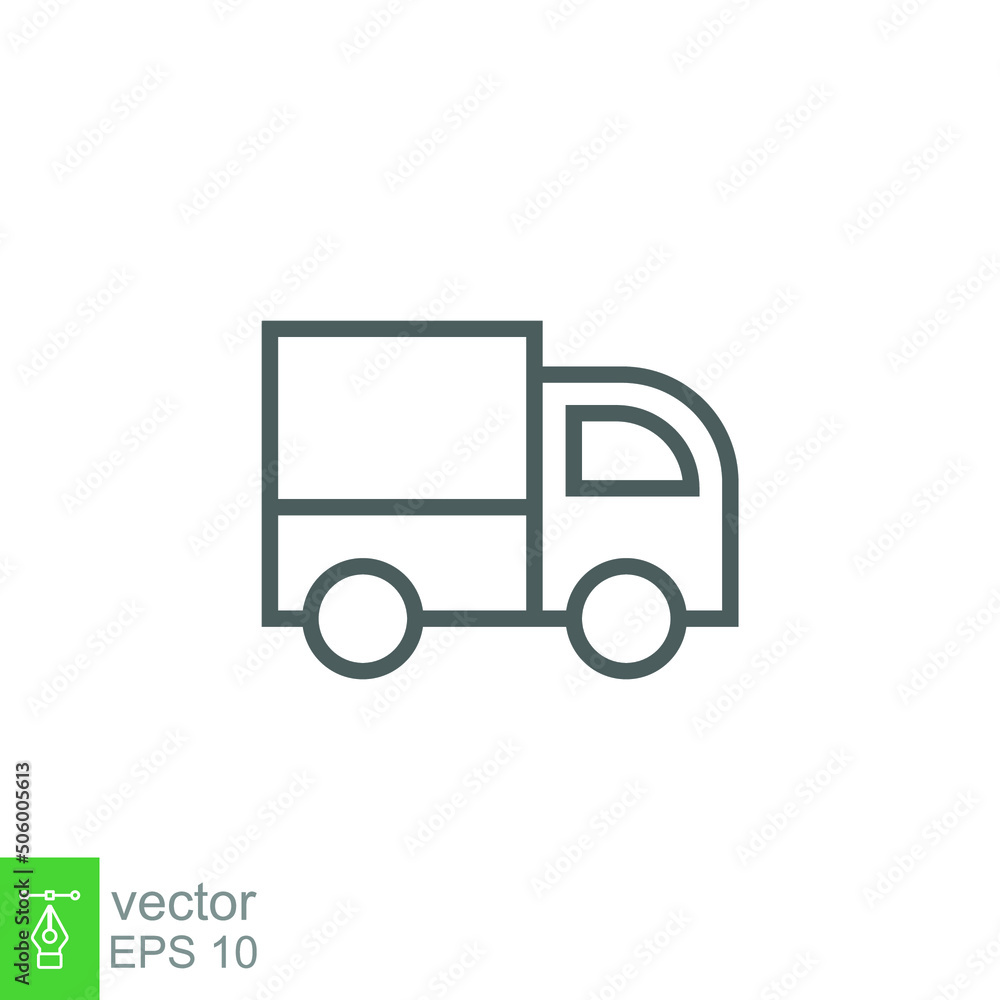 Truck icon. Simple outline style. Thin line symbol. Shipping car, delivery concept. Vector illustration isolated on white background. EPS 10. Truck icon. Simple outline style. Thin line symbol. Shipping car, delivery concept. Vector illustration isolated on white background. EPS 10.