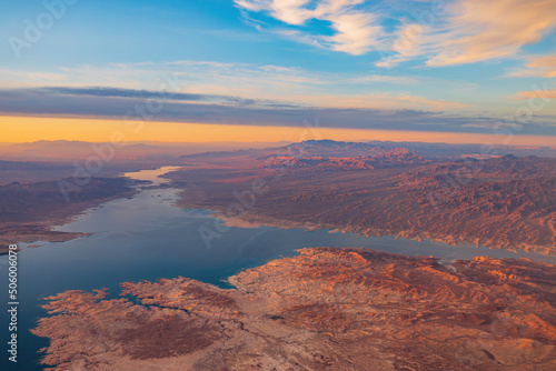 Aerial view of the landscape of Lake Mead National Recreation Area