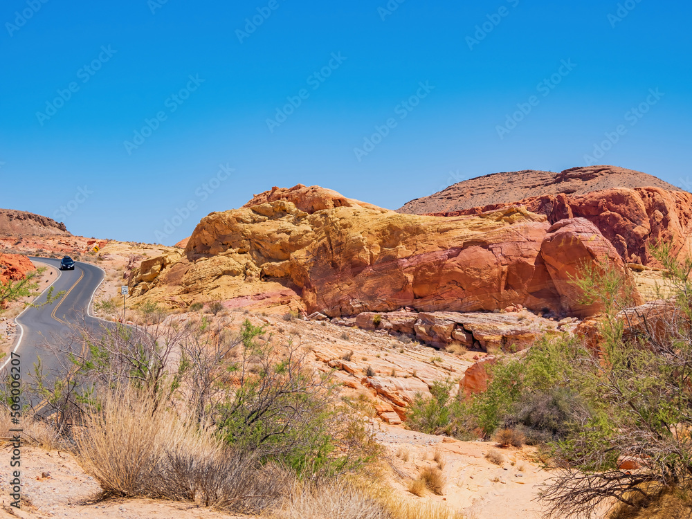 Sunny view of the landscape of Valley of Fire State Park Sunny view of the landscape of Valley of Fire State Park