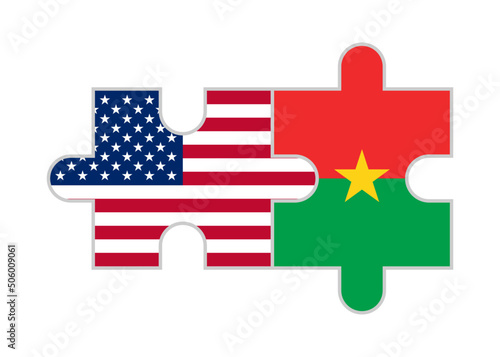 puzzle pieces of usa and burkina faso flags. vector illustration isolated on white background