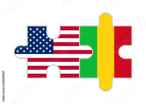 puzzle pieces of usa and mali flags. vector illustration isolated on white background