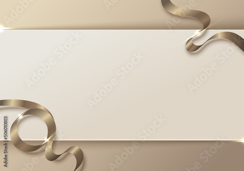 Abstract luxury template background 3D golden ribbon curly lines overlapping layers white stripe