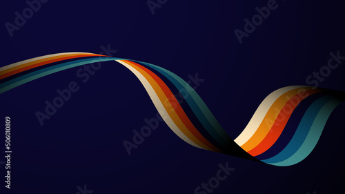 Abstract wave lines stripes retro color on dark background