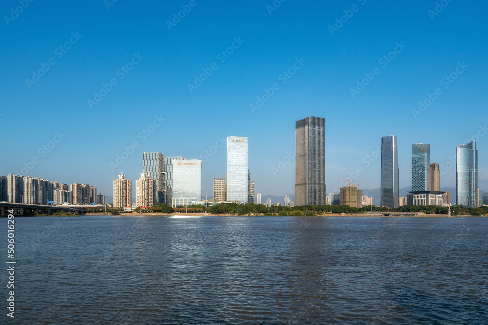 China Fuzhou city buildings street scene China Fuzhou city buildings street scene