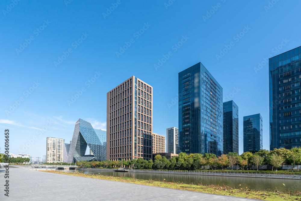 Street view of modern buildings in Ningbo, China Street view of modern buildings in Ningbo, China