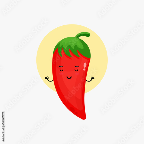 Illustration of cute chilli character meditating