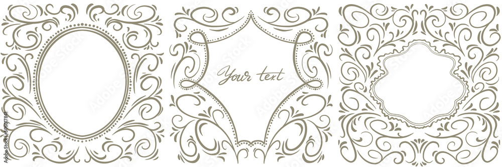 Set of openwork frames for a wedding monogram. Freehand drawing. Frame for wedding invitation, holiday card, and other decor.