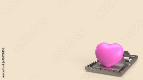 pink heart on trap for abstract concept 3d rendering