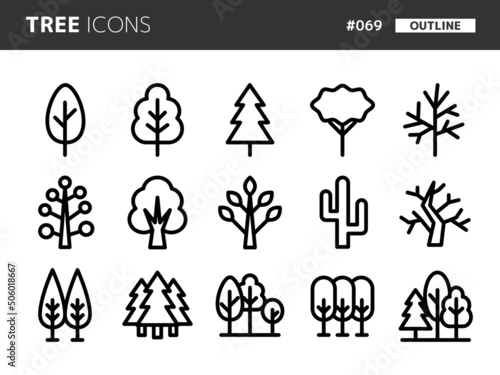 木に関連するラインスタイルのアイコンセット_069