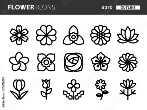 花に関連するラインスタイルのアイコンセット_070